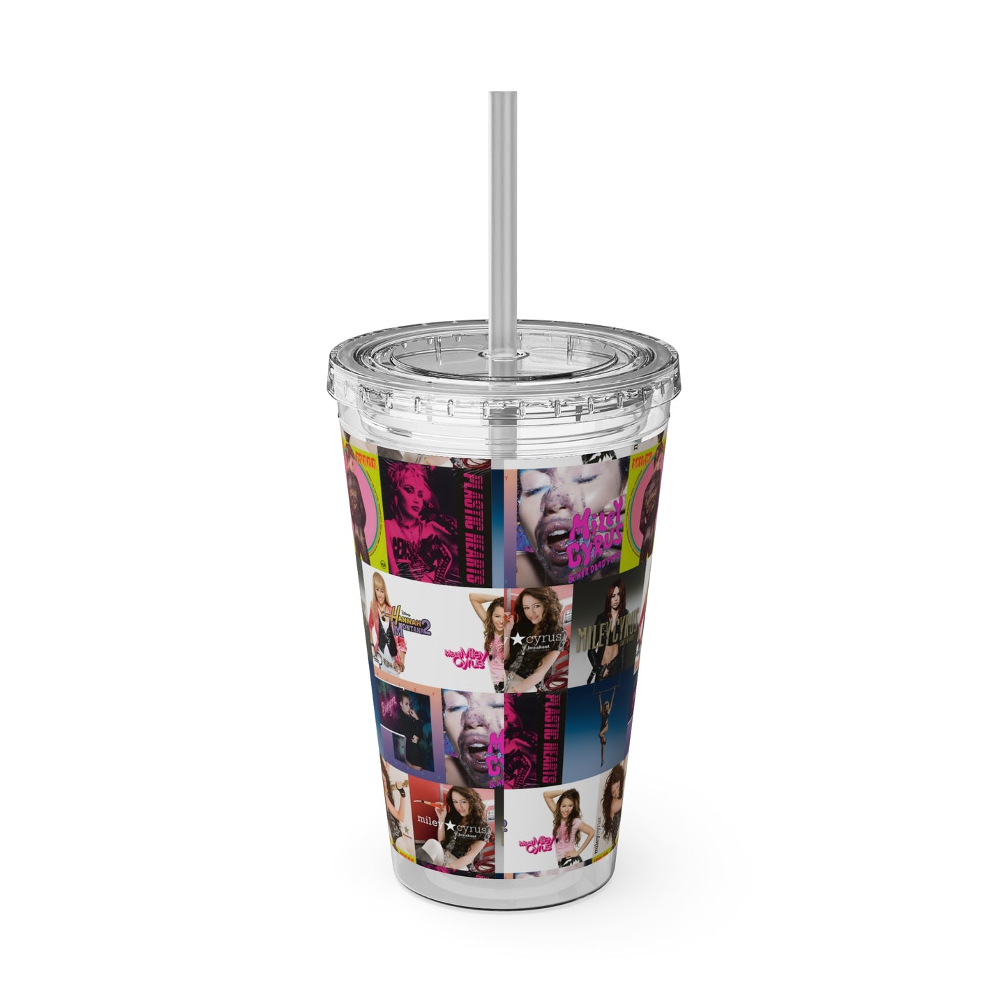 Miley Cyrus Album Cover Collage Sunsplash Tumbler with Straw