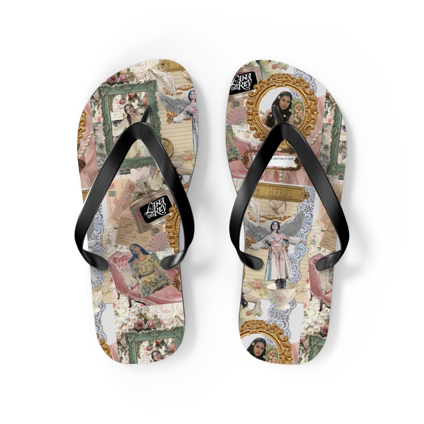 Lana Del Rey Victorian Collage Flip Flops