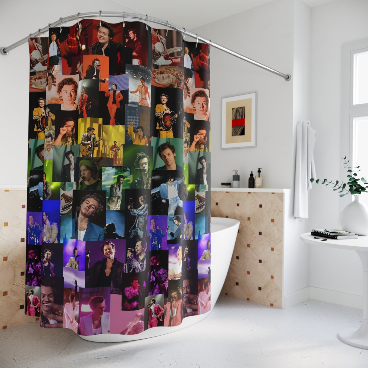 Harry Styles Rainbow Photo Collage Polyester Shower Curtain