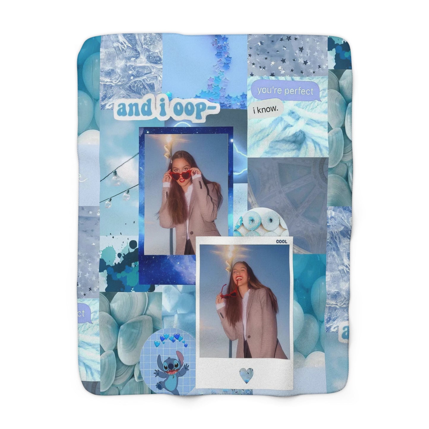 Olivia Rodrigo Light Blue Aesthetic Collage Sherpa Fleece Blanket