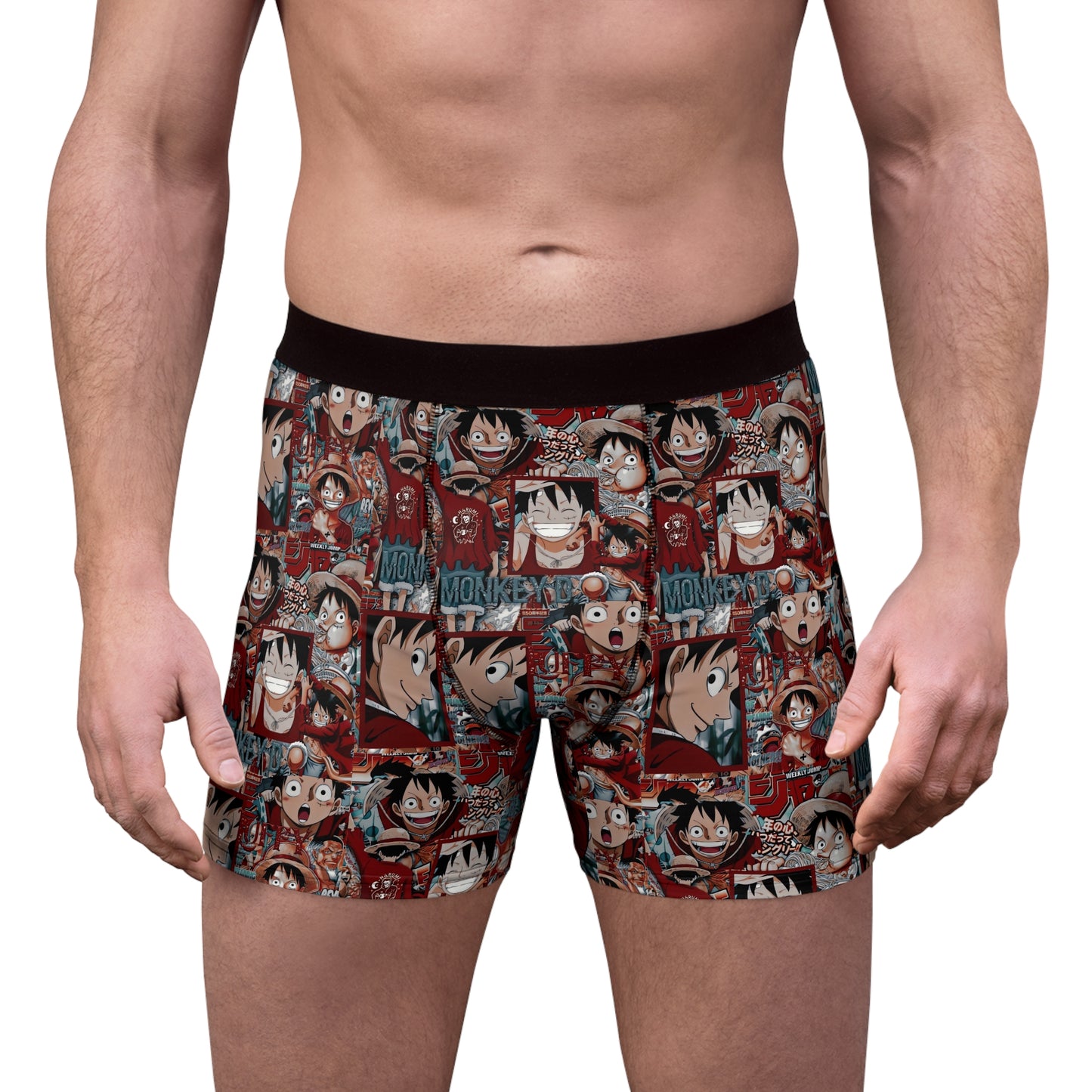 One Piece Anime Monkey D Luffy Red Collage Men's Boxer Briefs