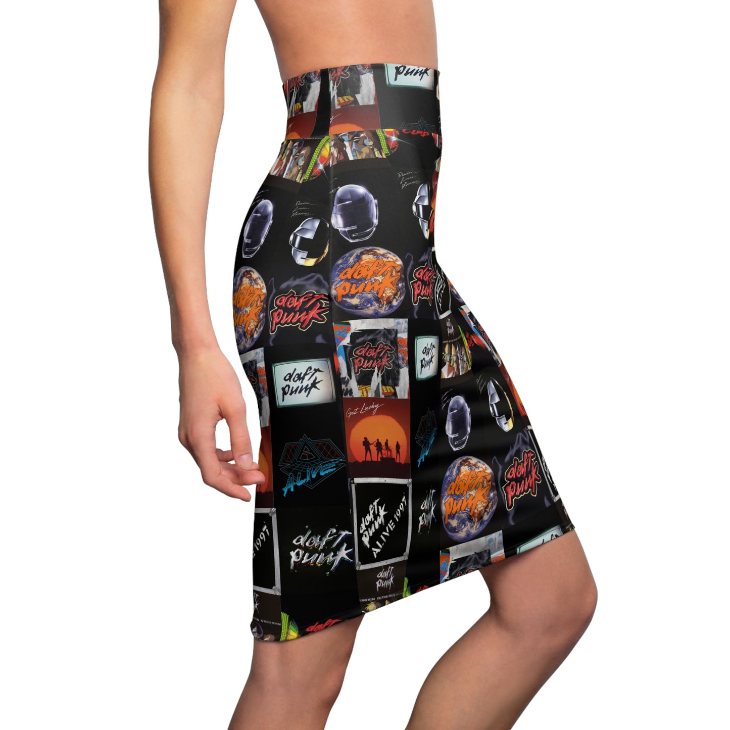 Daft Punk Album Cover Art Collage Women's Pencil Skirt