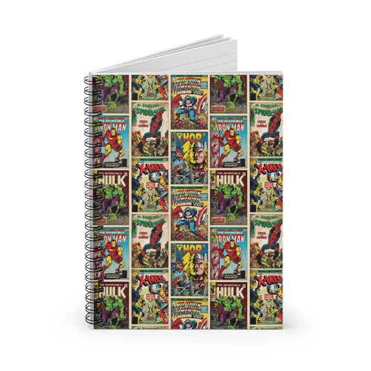 Marvel Comic Book Cover Collage Ruled Line Spiral Notebook