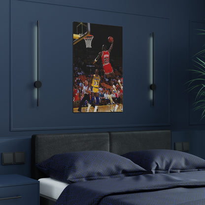 Michael Jordan Dunking On Magic Johnson Satin Poster