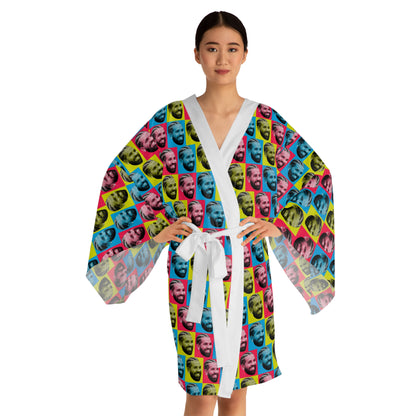 Drake Colored Checker Faces Long Sleeve Kimono Robe