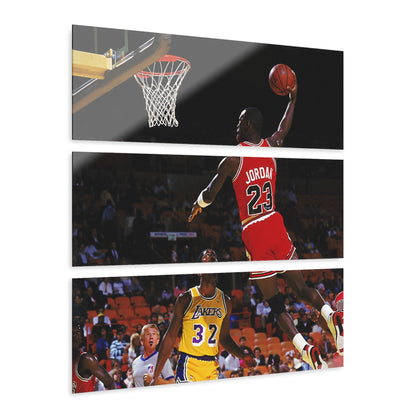 Michael Jordan Dunking On Magic Johnson Acrylic Triptych Print