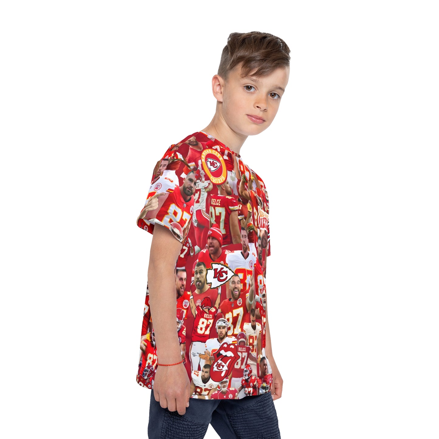 Travis Kelce Chiefs Red Collage Kids Sports Jersey