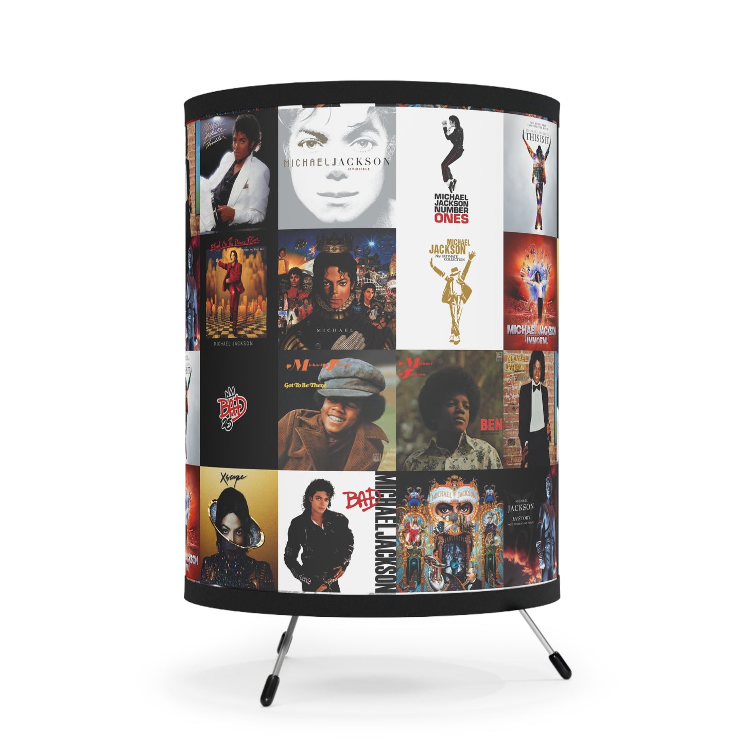 Michael Jackson Album Cover Collage Tripod Lamp with High-Res Printed Shade