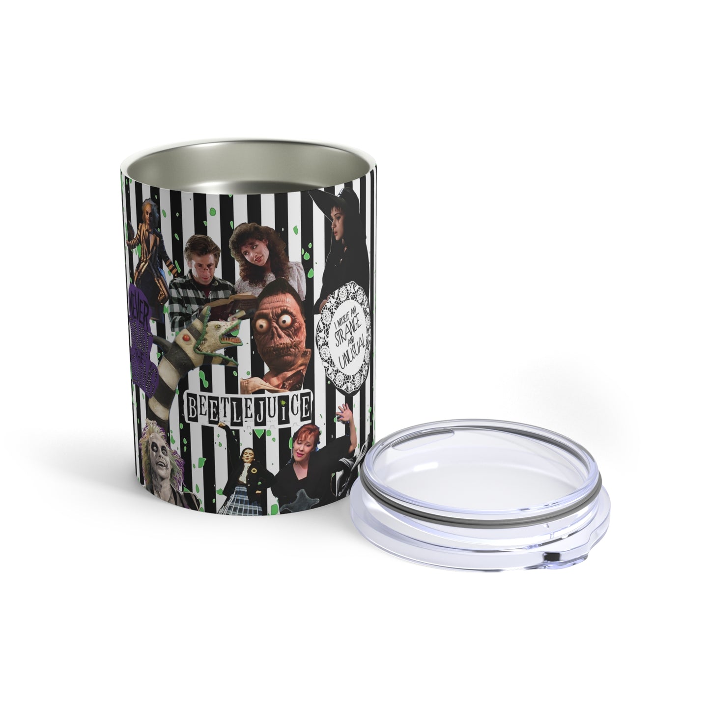 Beetlejuice Strage And Unusual Collage Tumbler 10oz