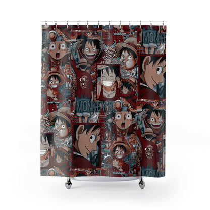 One Piece Anime Monkey D Luffy Red Collage Shower Curtain