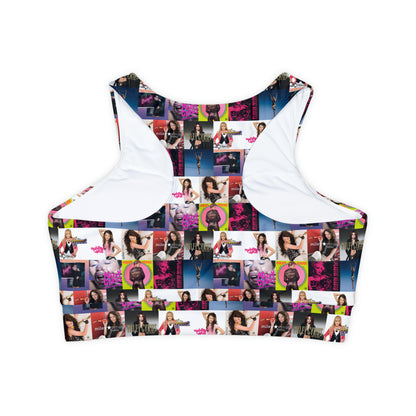 Miley Cyrus Album Cover Collage Fully Lined Padded Sports Bra
