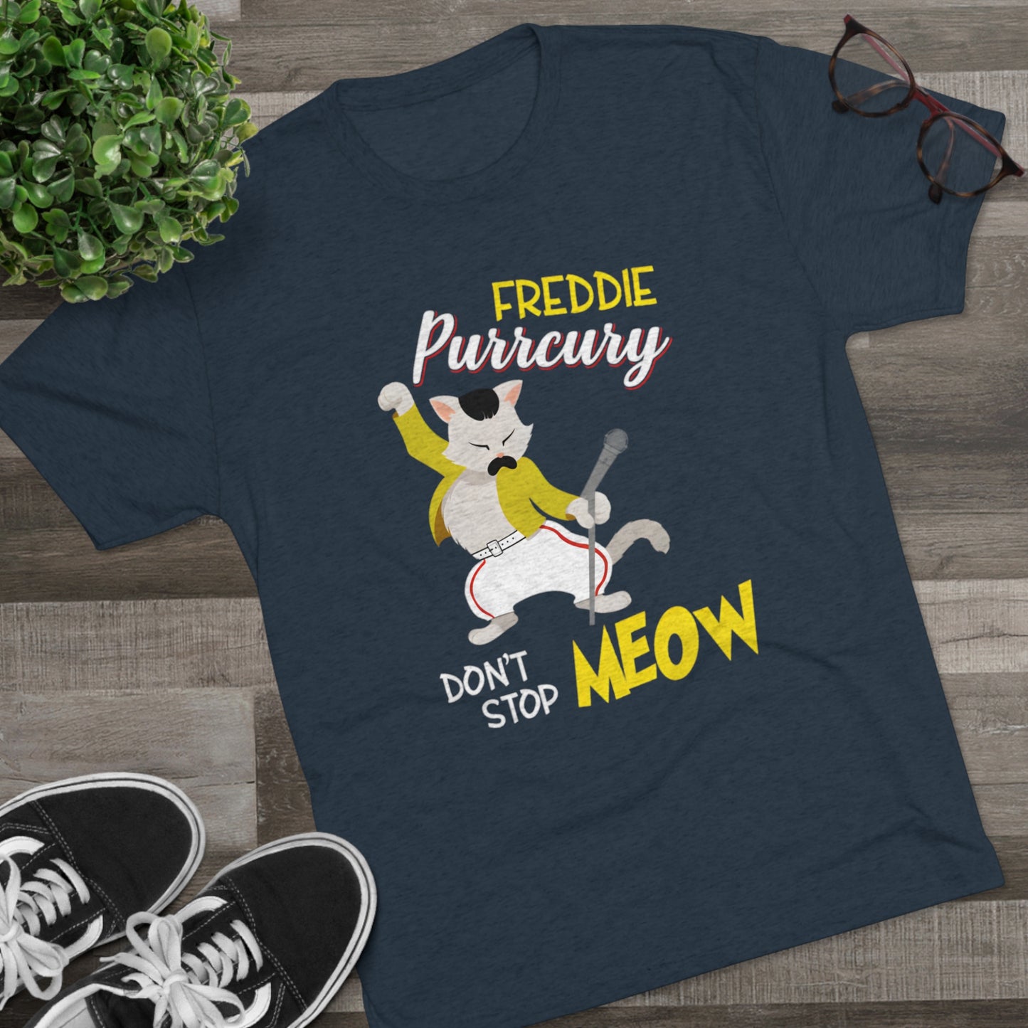 Queen Don't Stop Meow Freddie Purrcury Unisex Tri-Blend Crew Tee