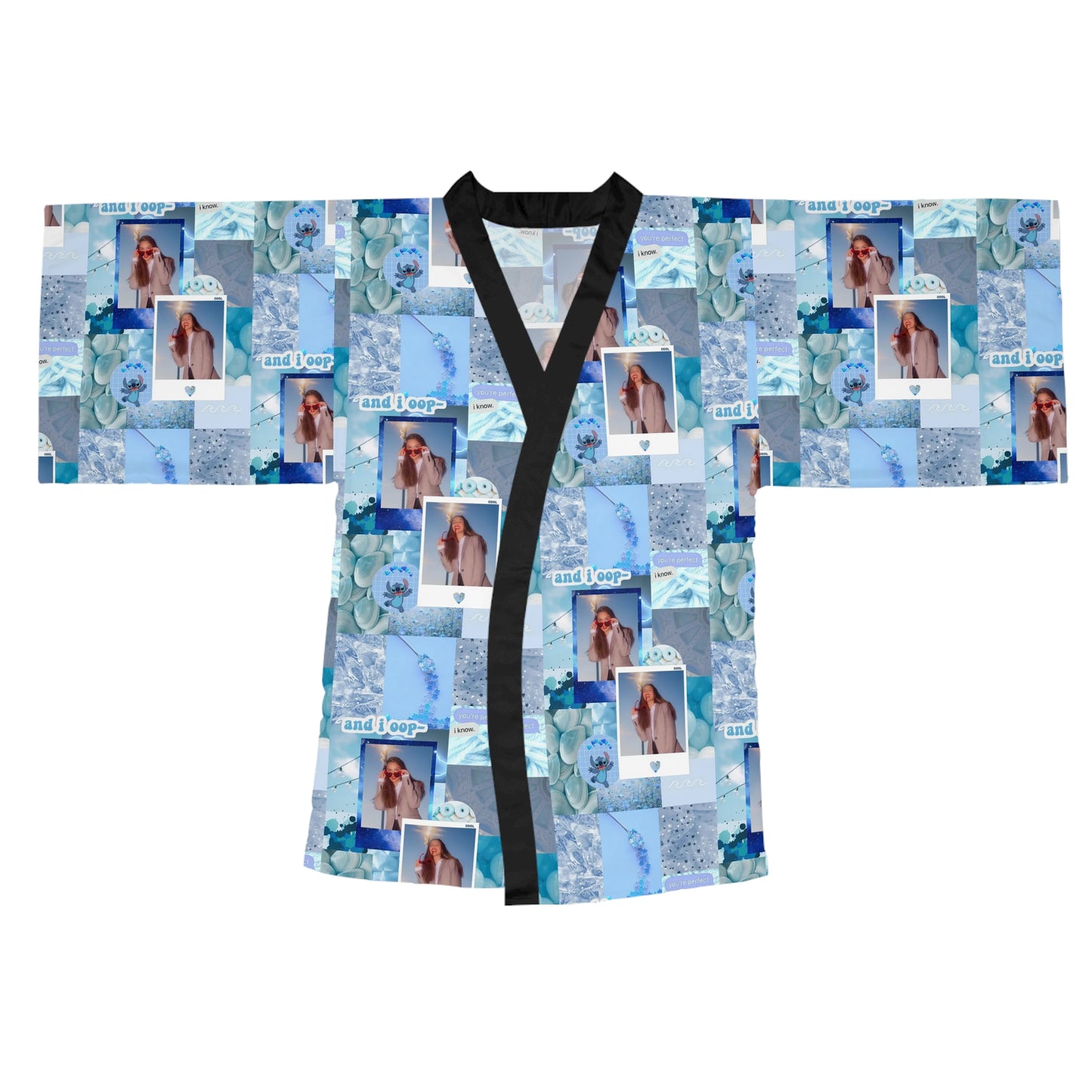 Olivia Rodrigo Light Blue Aesthetic Collage Long Sleeve Kimono Robe