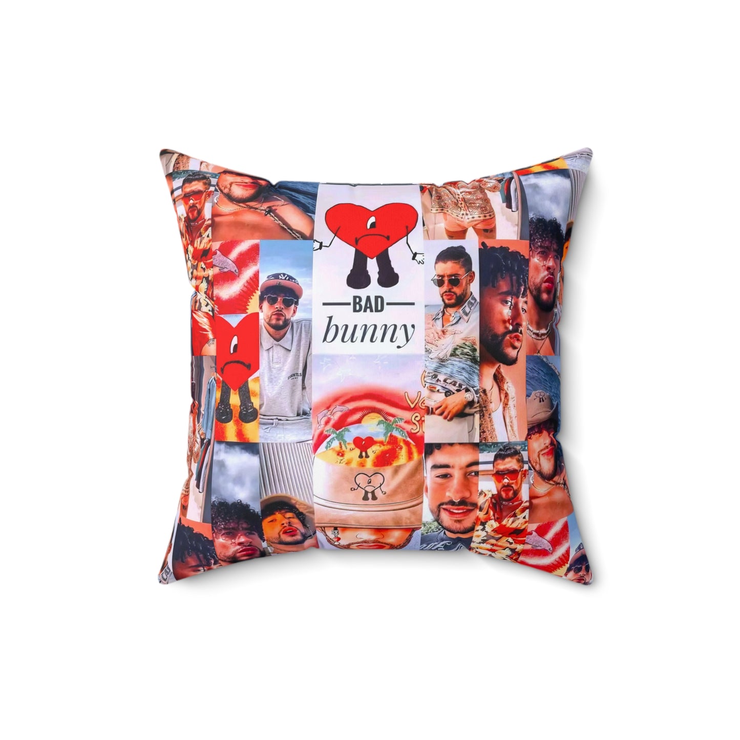 Bad Bunny Un Verano Sin Ti Photo Collage Spun Polyester Square Pillow