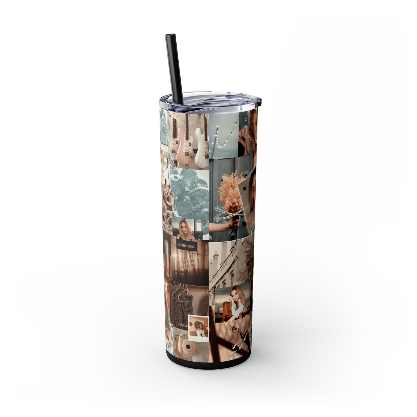 Sabrina Carpenter Peachy Princess Collage Skinny Tumbler with Straw