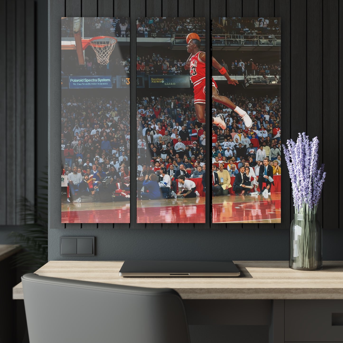 Michael Jordan Free Throw Line Slam Dunk Acrylic Triptych Print