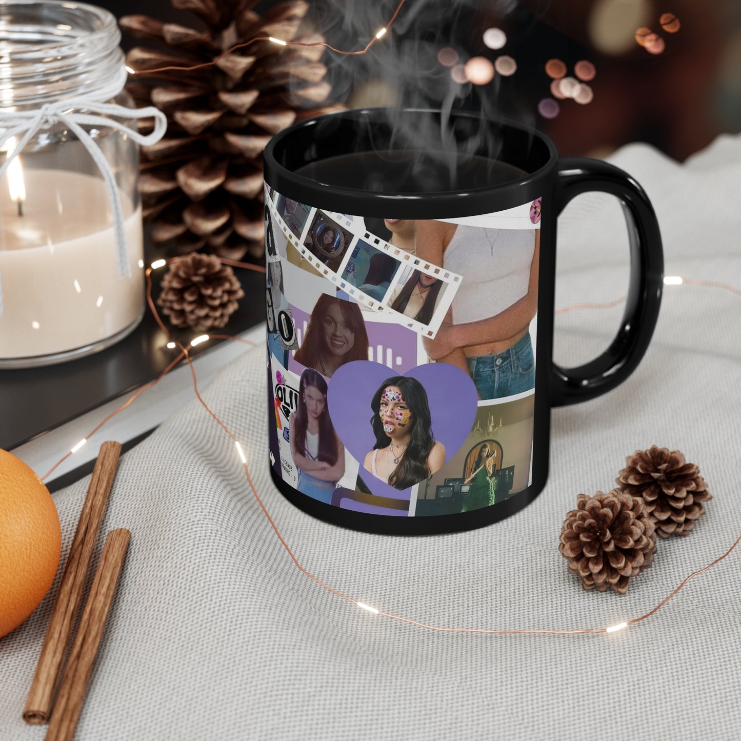 Olivia Rodrigo Deja Vu Collage Black Ceramic Mug