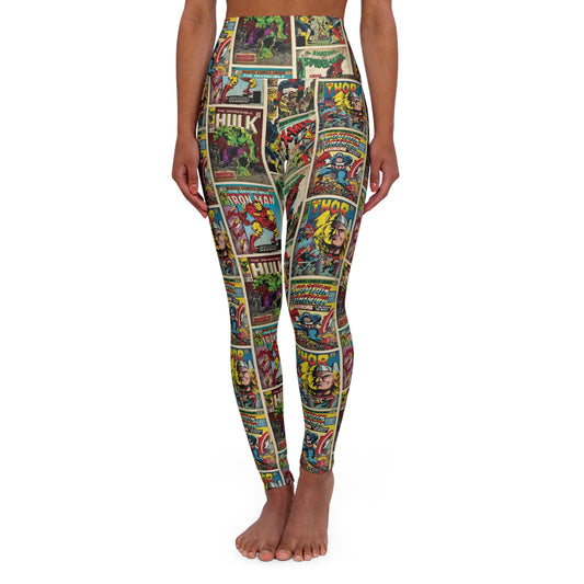 Marvel Comic Book Cover Collage High Waisted Yoga Leggings