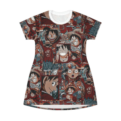 One Piece Anime Monkey D Luffy Red Collage T-Shirt Dress