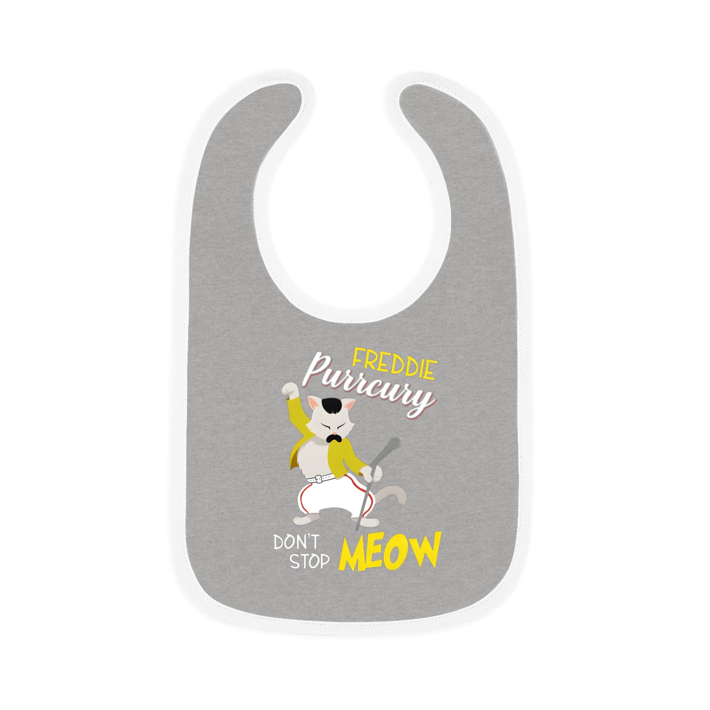 Queen Don't Stop Meow Freddie Purrcury Baby Contrast Trim Jersey Bib