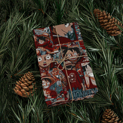 One Piece Anime Monkey D Luffy Red Collage Gift Wrapping Paper