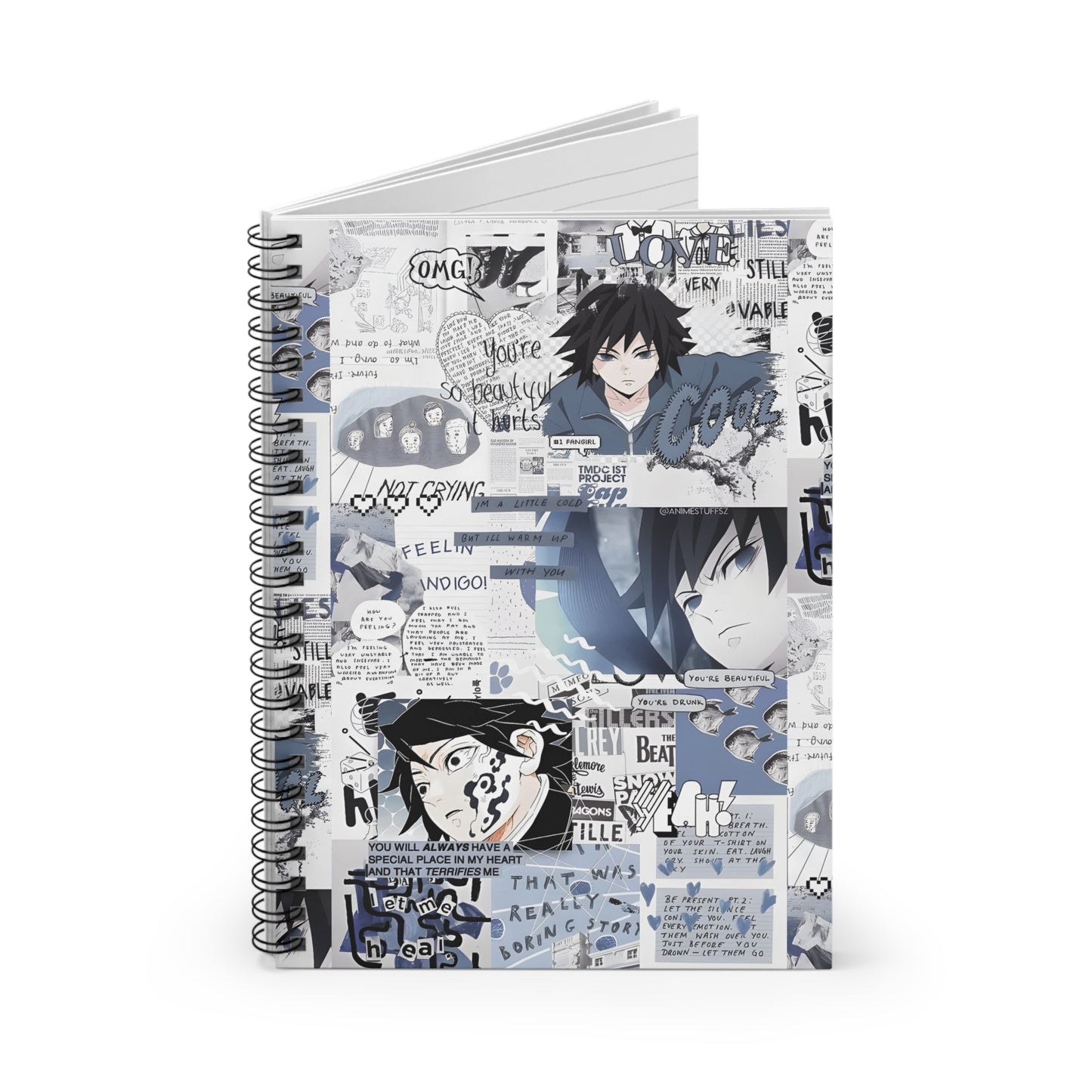 Demon Slayer Giyu Aesthetic Collage Spiral Notebook - Ruled Line