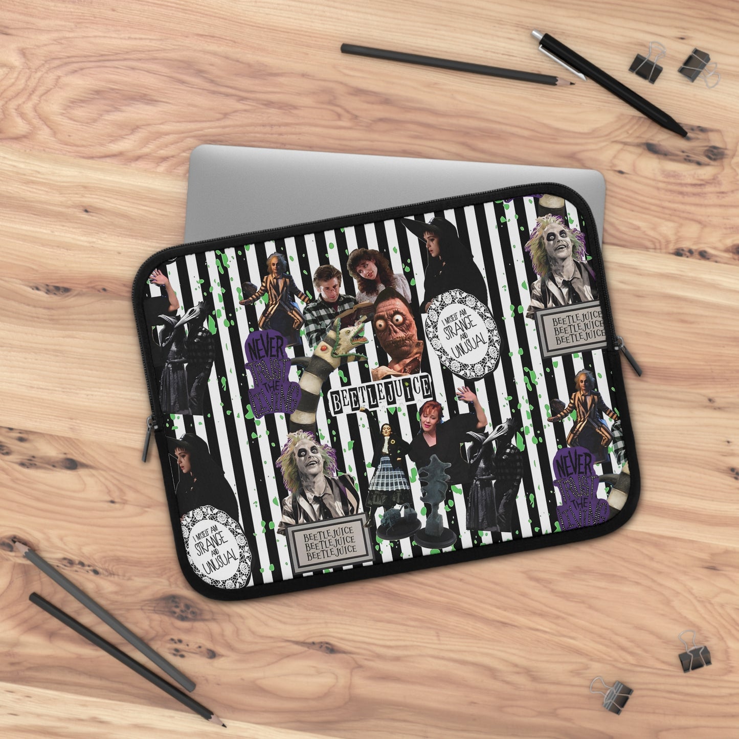 Beetlejuice Strange And Unusual Collage Laptop Sleeve