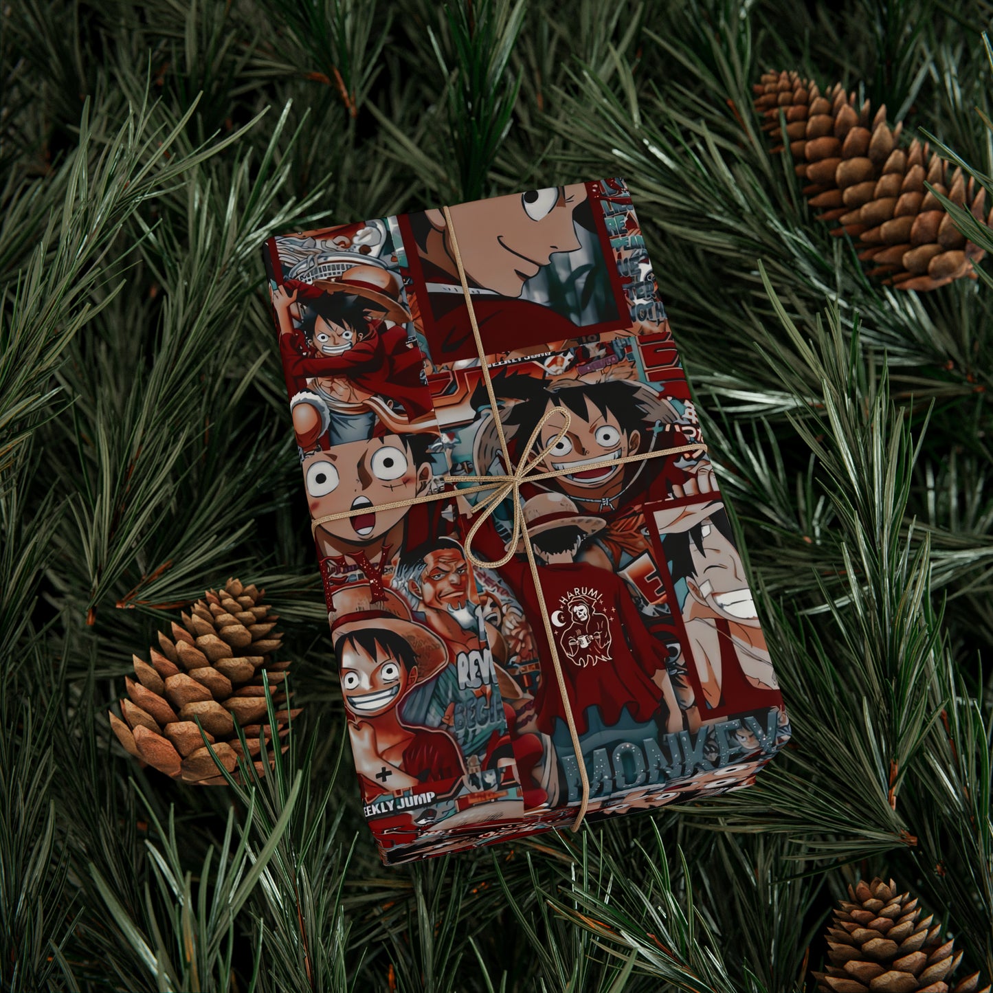 One Piece Anime Monkey D Luffy Red Collage Gift Wrapping Paper