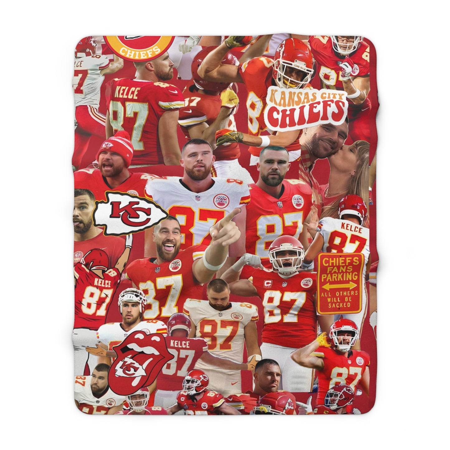 Travis Kelce Chiefs Red Collage Sherpa Fleece Blanket