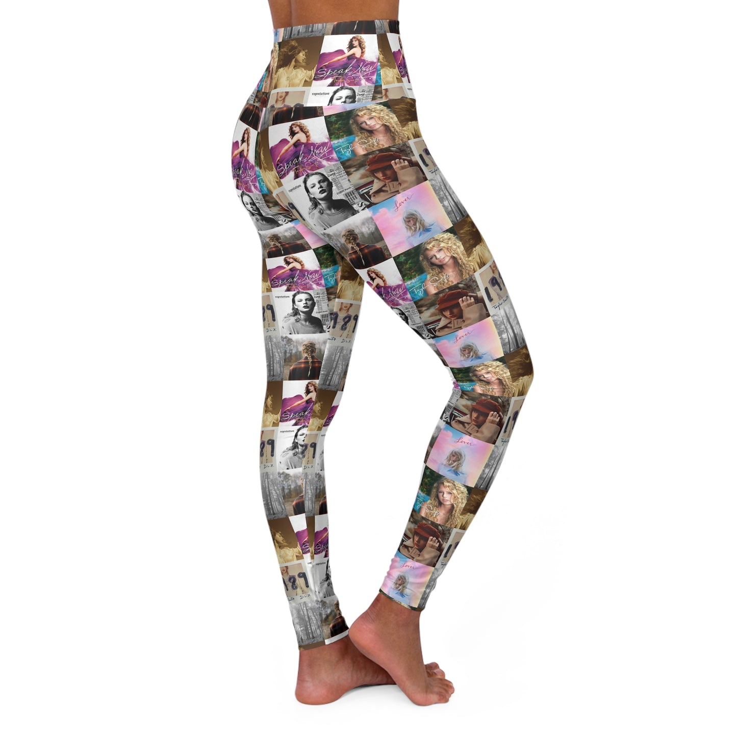 Taylor Swift Album Art Collage Pattern High Waisted Yoga Leggings