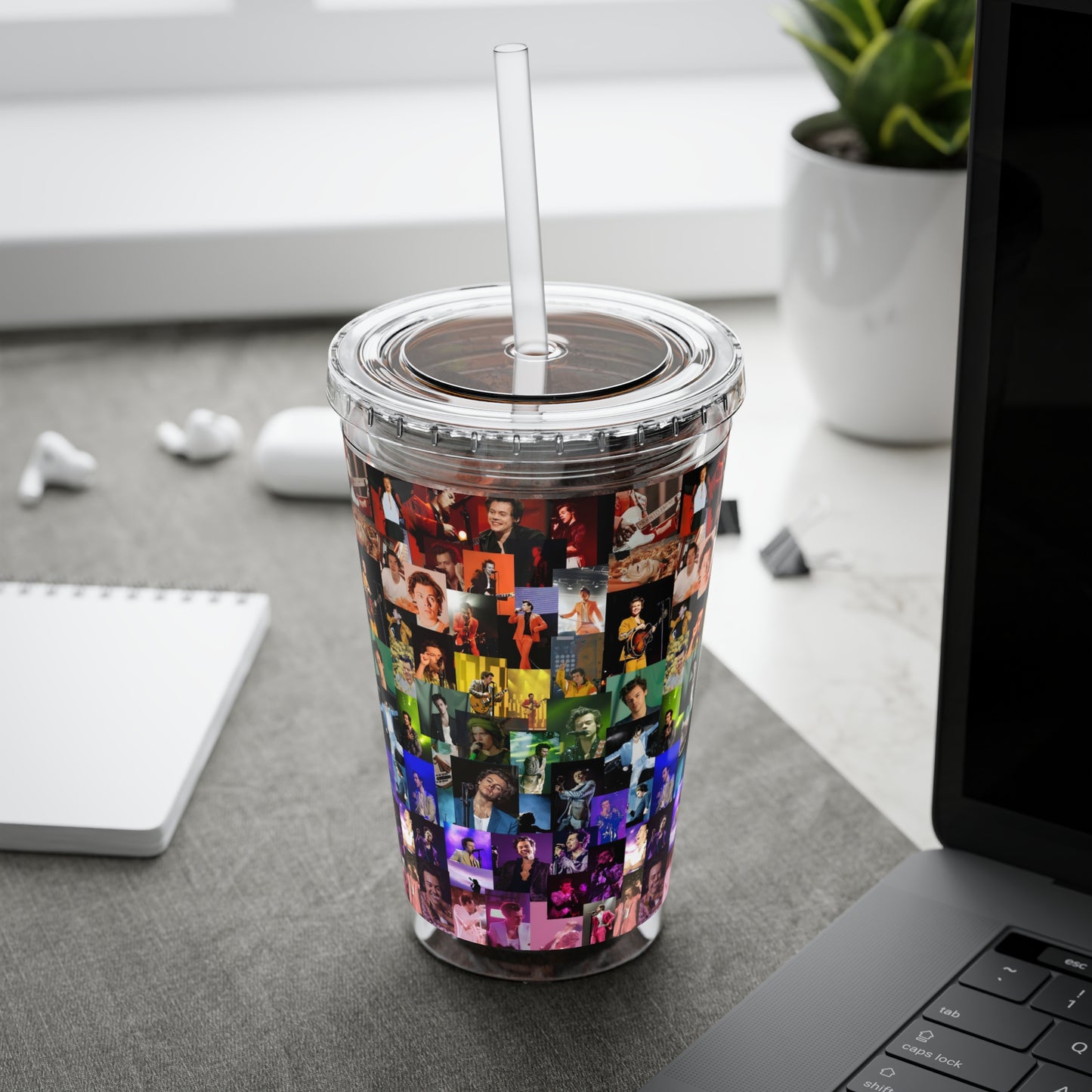 Harry Styles Rainbow Photo Collage Sunsplash Tumbler with Straw