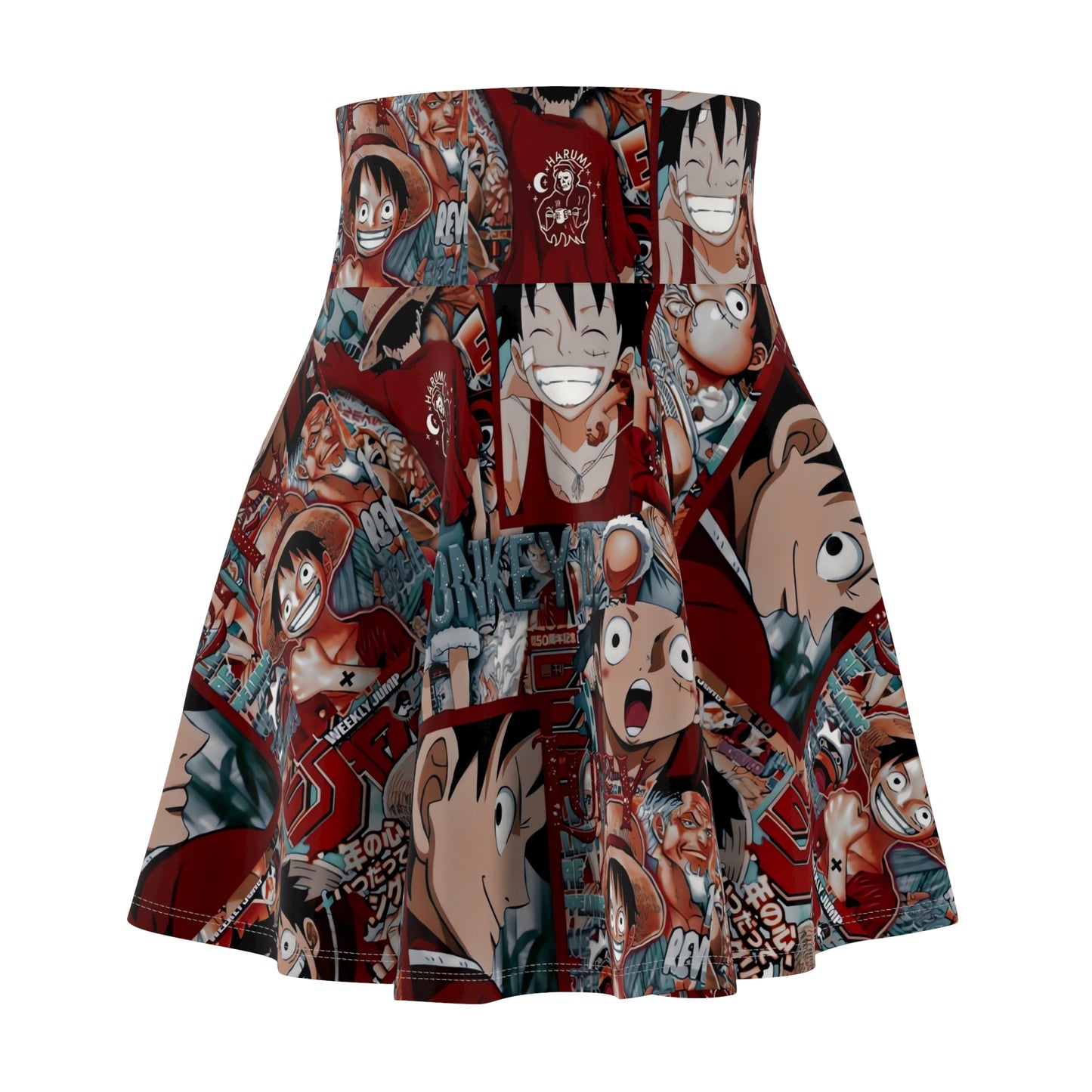 One Piece Anime Monkey D Luffy Red Collage Women's Skater Skirt