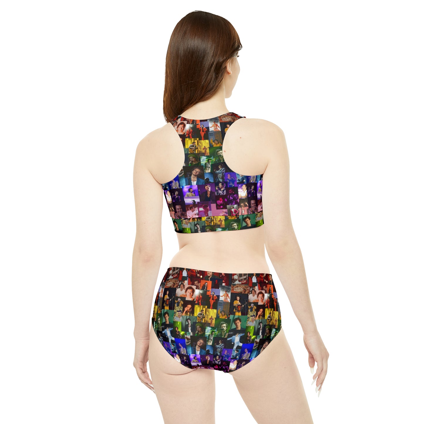 Harry Styles Rainbow Photo Collage Sporty Bikini Set