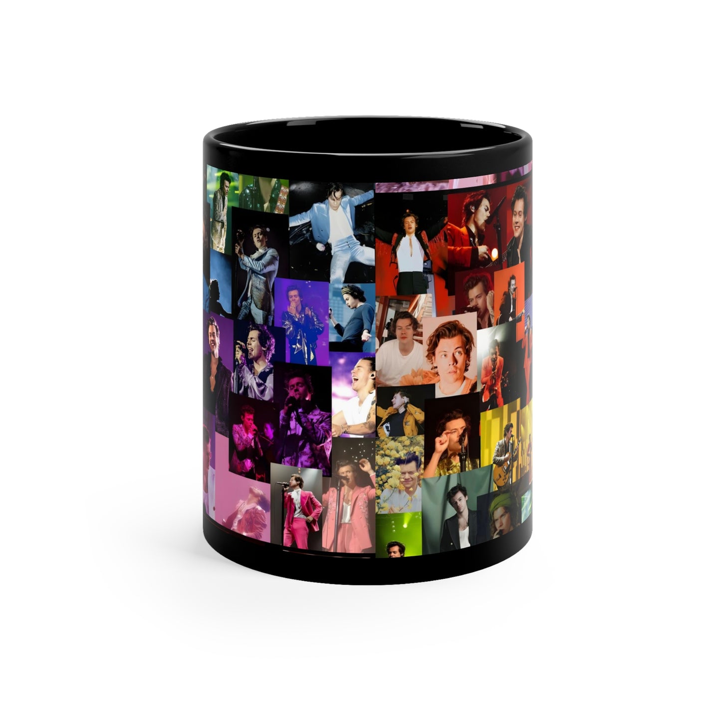 Harry Styles Rainbow Photo Collage Black Ceramic Mug