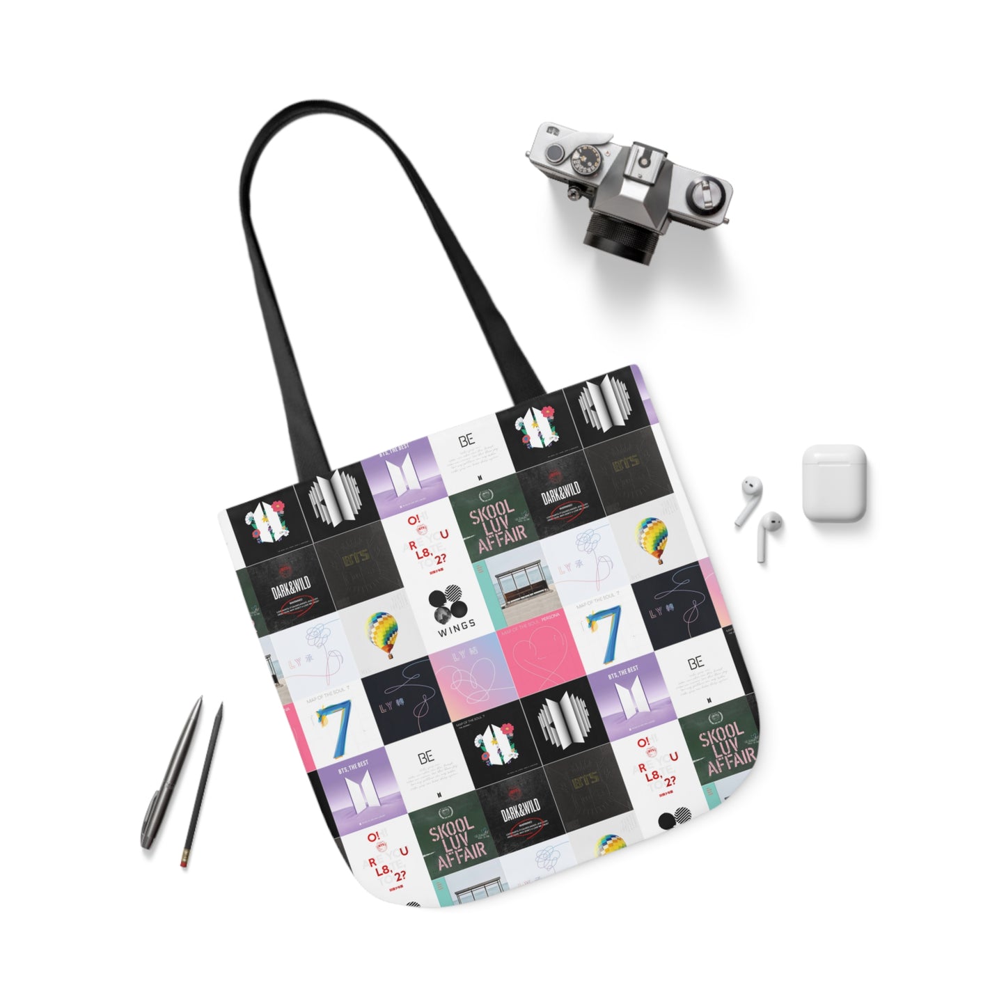 BTS Album Cover Art Collage Polyester Canvas Tote Bag