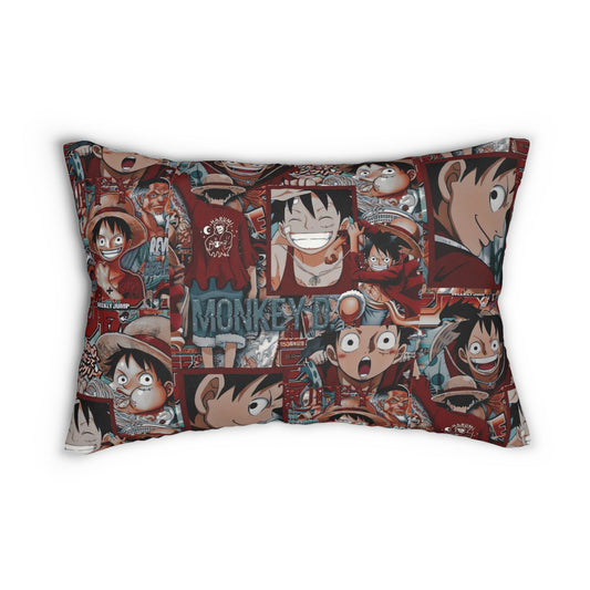 One Piece Anime Monkey D Luffy Red Collage Spun Polyester Lumbar Pillow