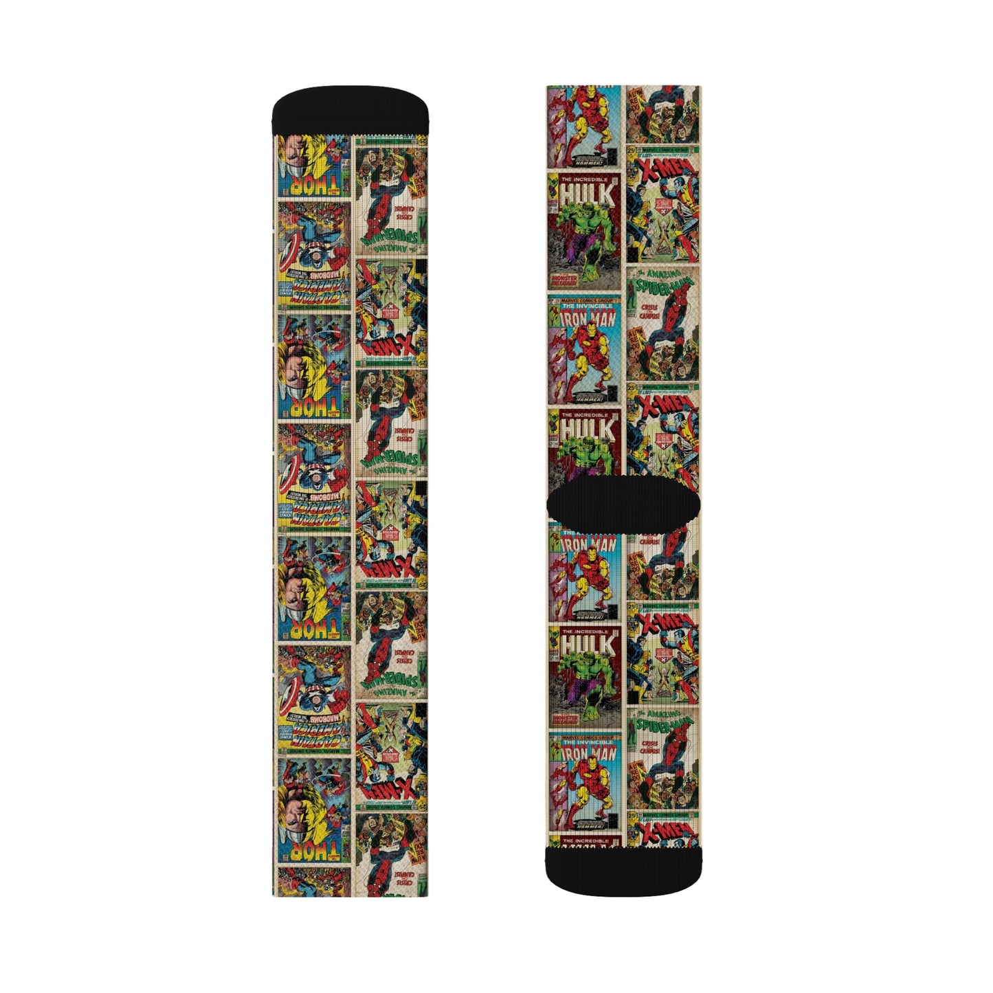 Marvel Comic Book Cover Collage Tube Socks