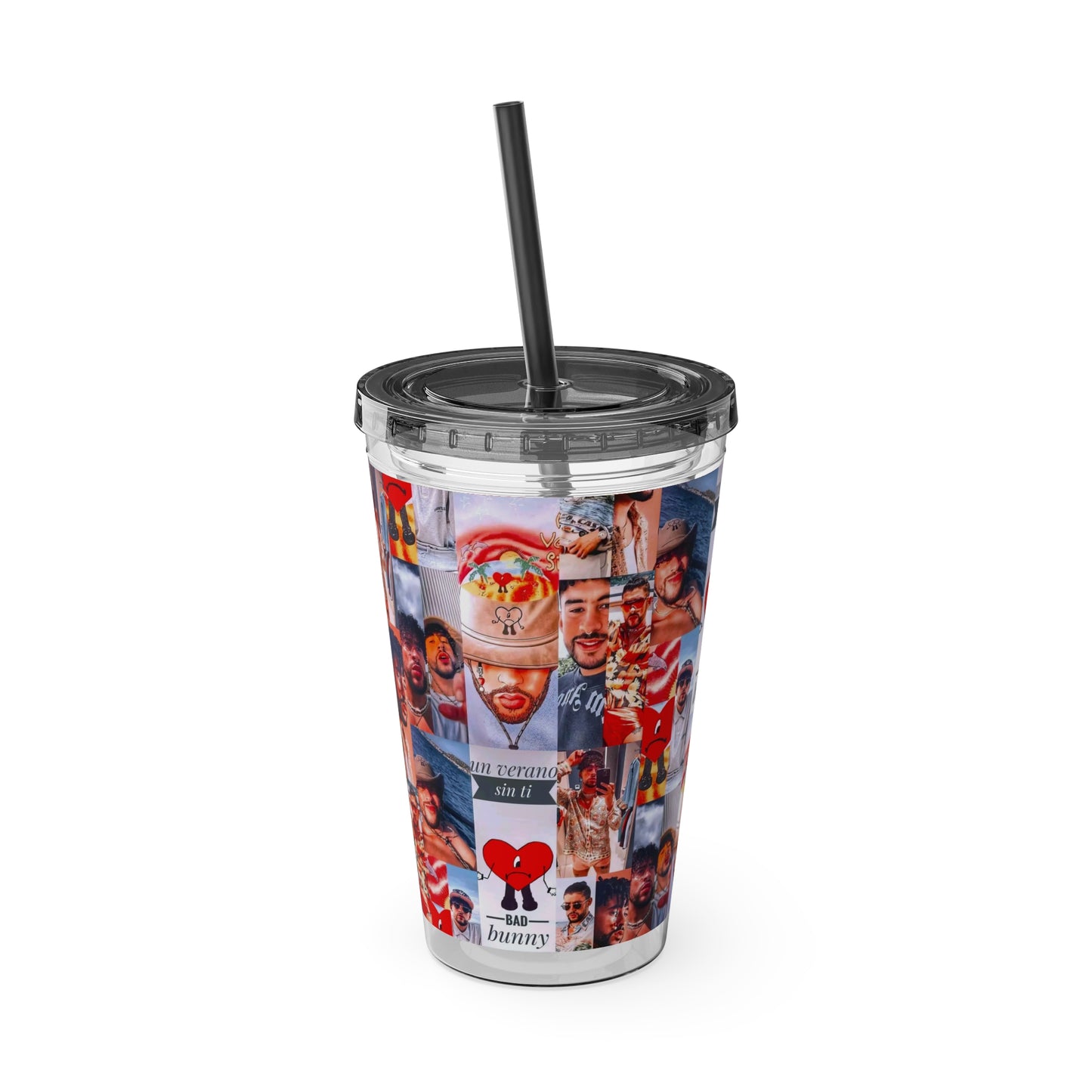 Bad Bunny Un Verano Sin Ti Photo Collage Sunsplash Tumbler with Straw