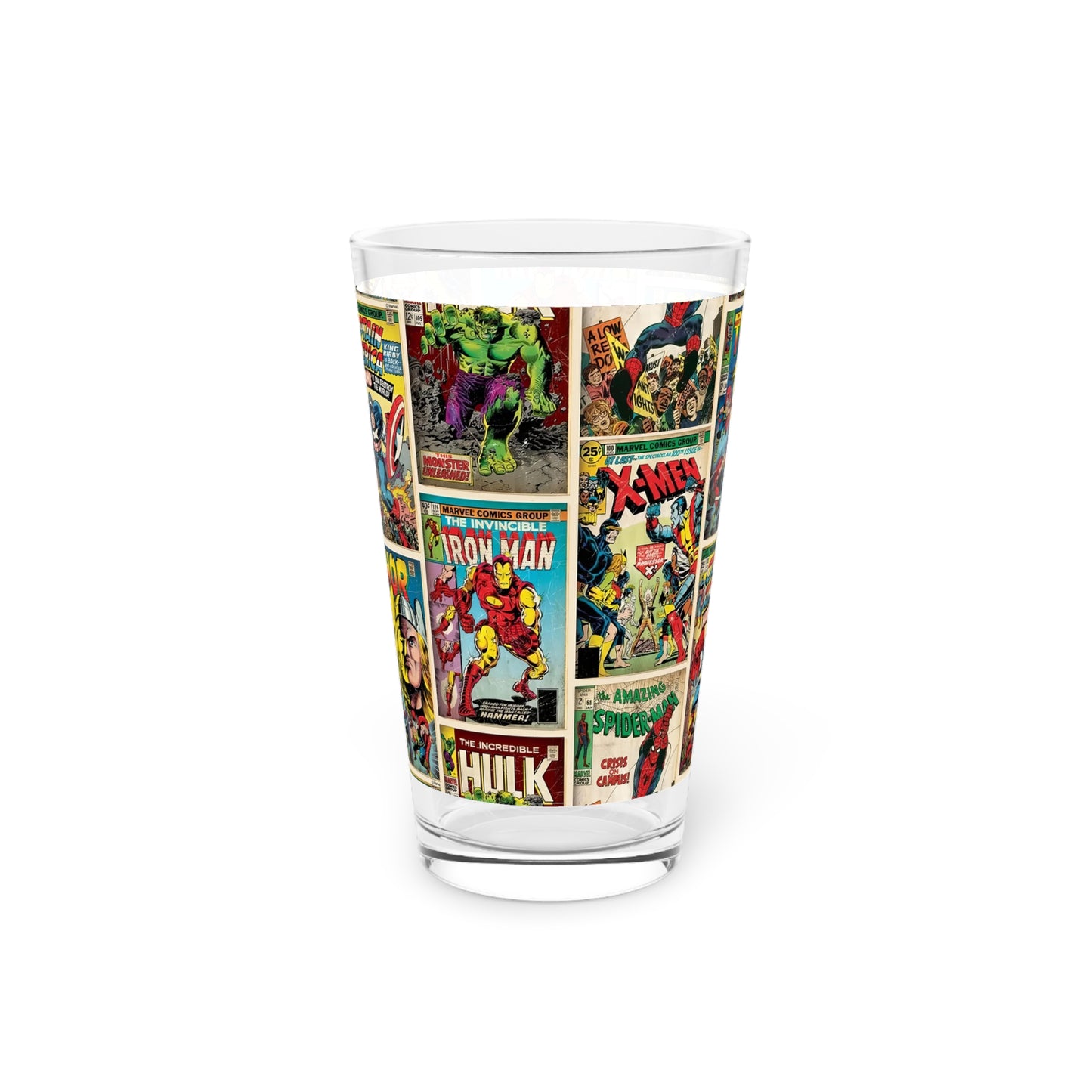 Marvel Comic Book Cover Collage Pint Glass