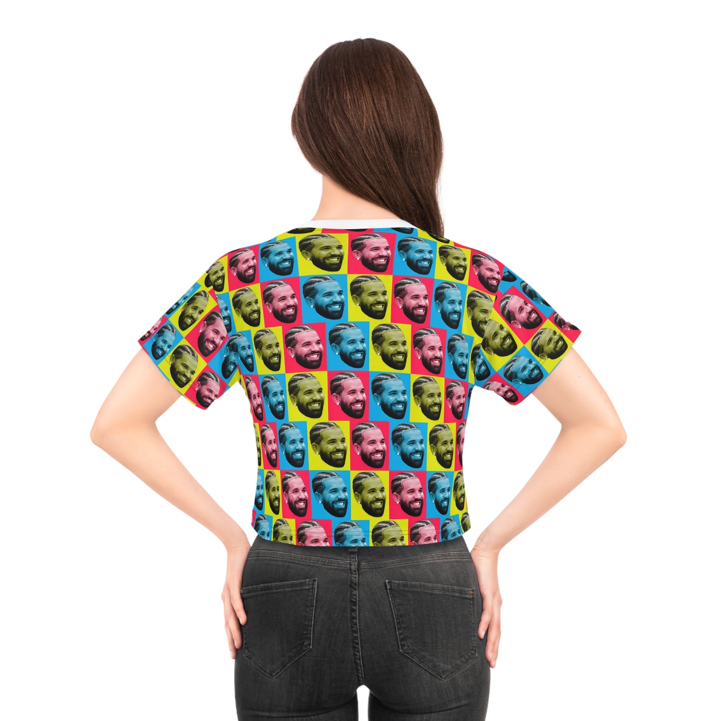 Drake Colored Checker Faces Crop Tee