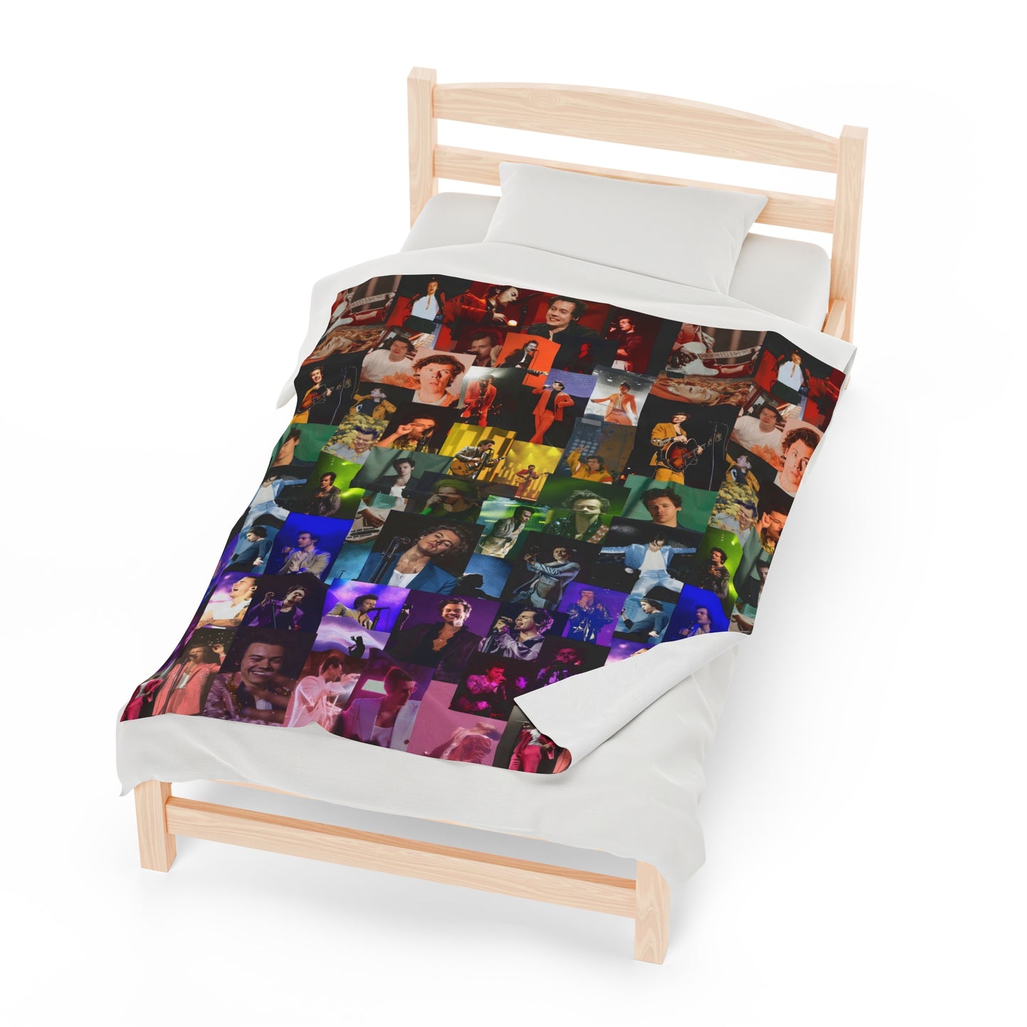 Harry Styles Rainbow Photo Collage Velveteen Plush Blanket