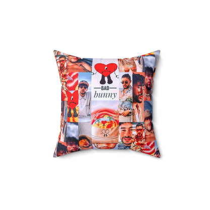 Bad Bunny Un Verano Sin Ti Photo Collage Spun Polyester Square Pillow