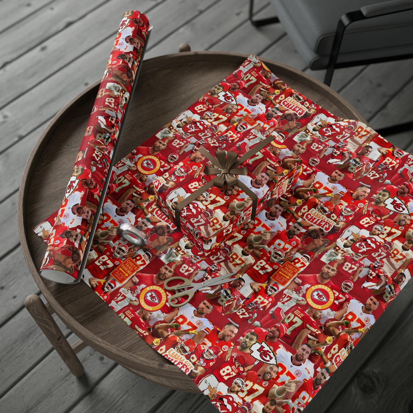 Travis Kelce Chiefs Red Collage Gift Wrapping Paper