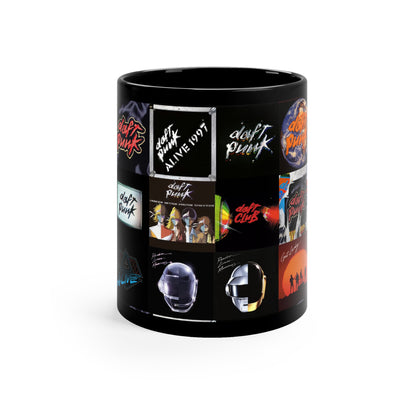 Daft Punk Album Cover Art Collage Black Ceramic Mug