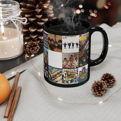 The Beatles Album Cover Collage Black Ceramic Mug