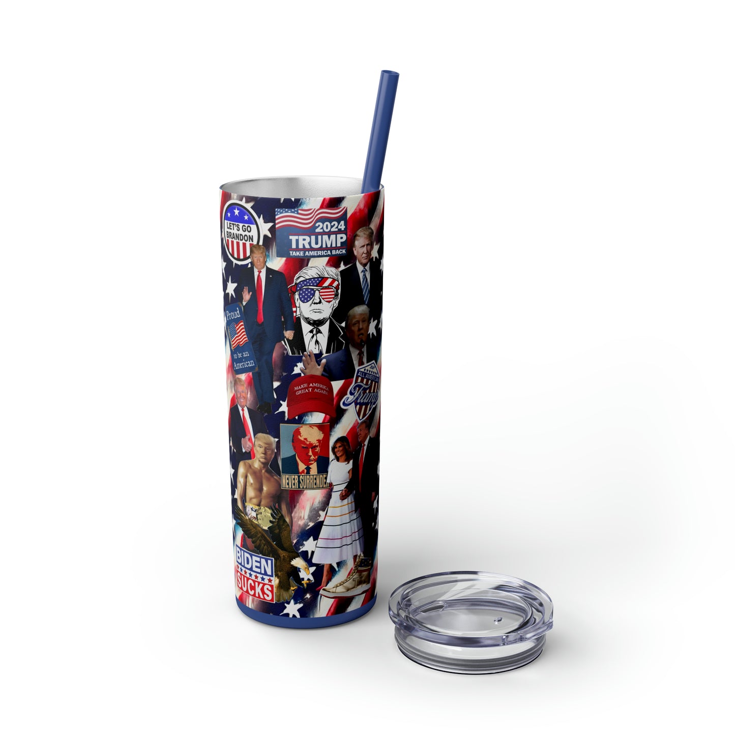 Donald Trump 2024 MAGA Montage Skinny Tumbler with Straw