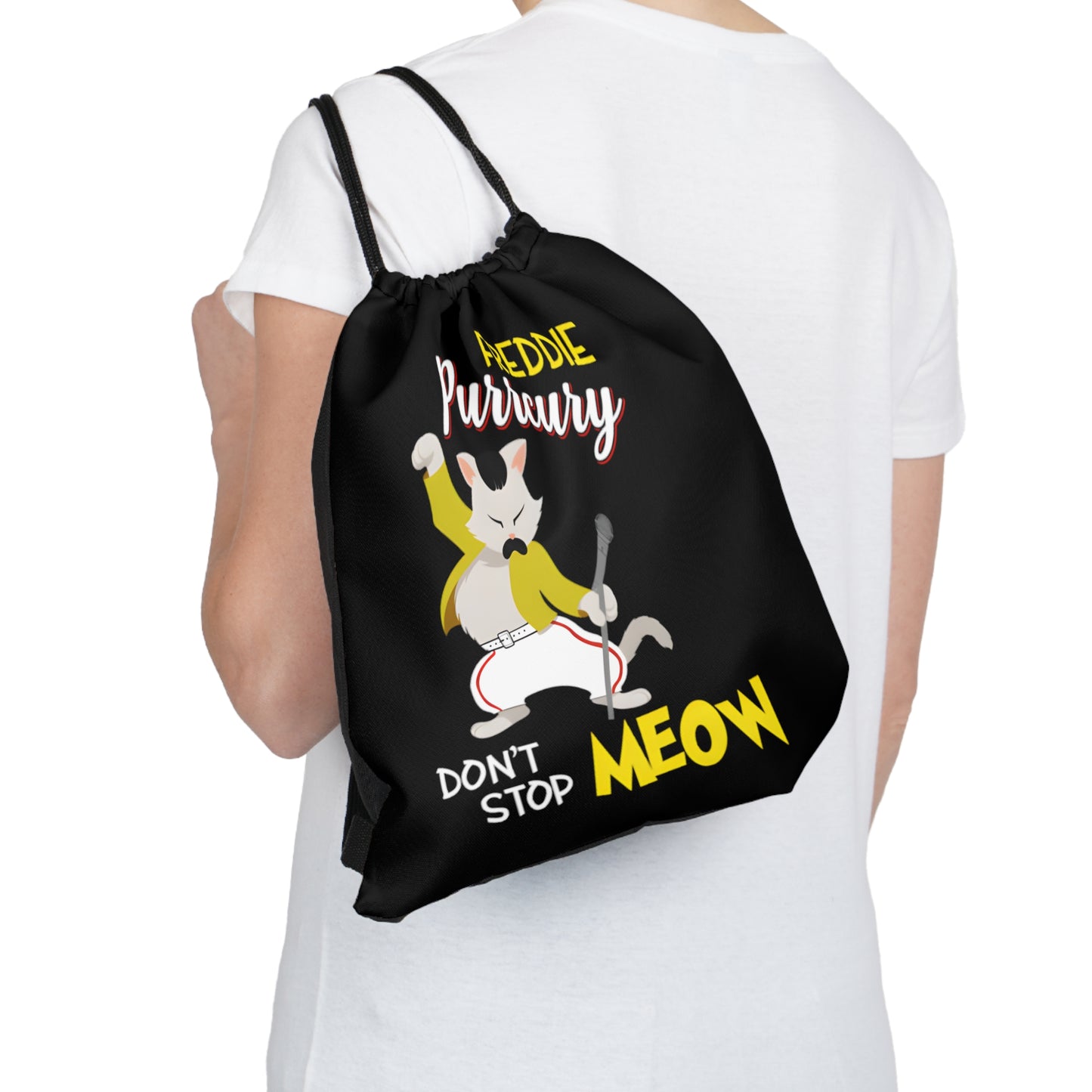 Queen Don't Stop Meow Freddie Purrcury Outdoor Drawstring Bag