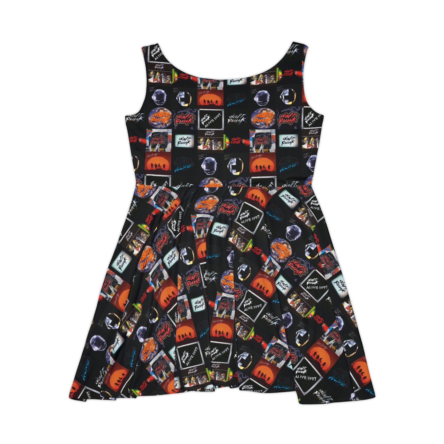 Daft Punk Album Cover Art Collage Women's Skater Dress