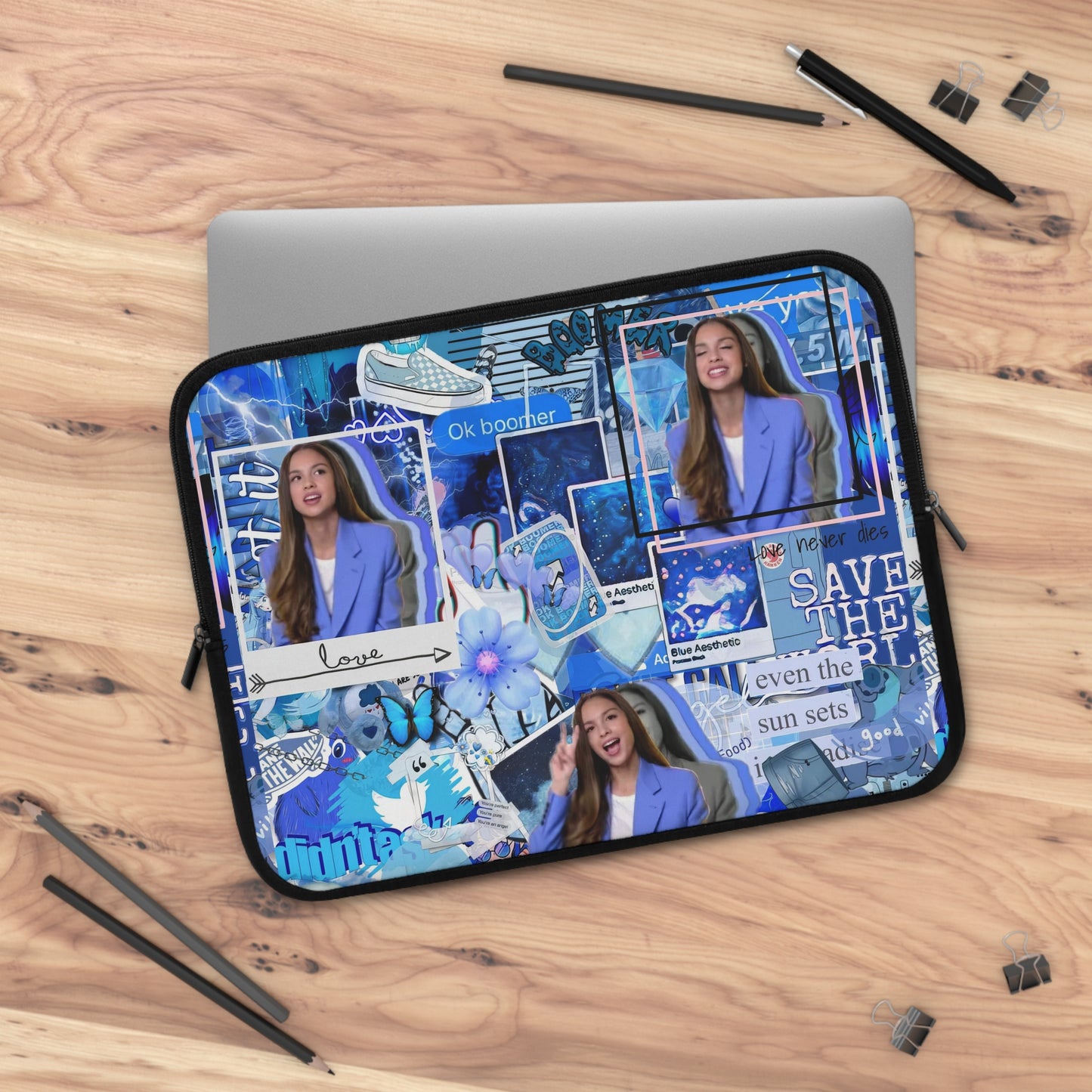 Olivia Rodrigo Blue Aesthetic Collage Laptop Sleeve