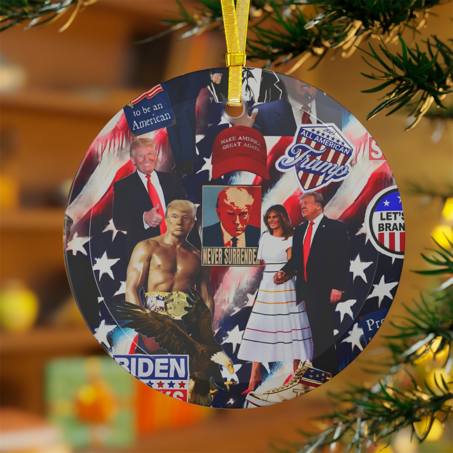 Donald Trump 2024 MAGA Montage Glass Ornaments